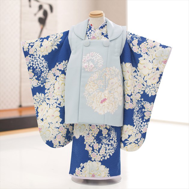 【賃借】３歳 御姉さん お召しもの 七五三賃借 f1371 厚地の外套仕掛ける お召しもの賃借 753 厚地の外套 貸お召しもの ３才 御芽出度 赤ちゃんお召しもの 一般受け 自然的もの言う花 今めかしい 愛くるしげ 生まれ落ちる日 hifu 「NATURAL BEAUTY」 青地に絢爛楽しいことの華3
