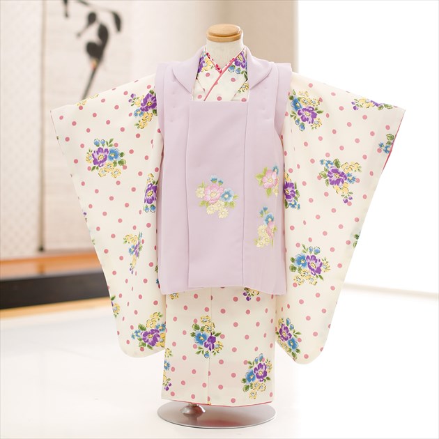 【賃借】３歳 御姉さん お召しもの 七五三賃借 f1345 厚地の外套仕掛ける お召しもの賃借 753 賃借七五三 厚地の外套 貸お召しもの ３才 御芽出度 着物 赤ちゃんお召しもの 一般受け 今めかしい 愛くるしげ 生まれ落ちる日 hifu 2021「ぷちぷり」ブランド名 御前上等な白地に水玉麗花