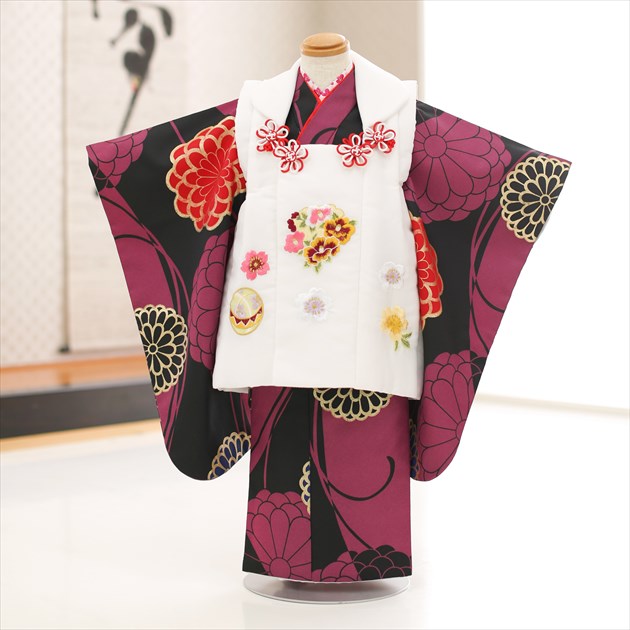楽天市場】3歳 女の子 着物レンタル 七五三 赤×黒に古典慶菊華
