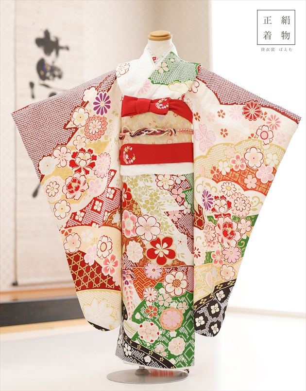 楽天市場】7歳 女の子 七五三 正絹 着物レンタル j7360 フルセット