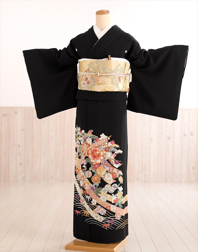レンタル 23号 150cm 168cm位 大きいサイズ ４l Th025 京名工仕上げ 高級３ｌサイズ留袖 留袖 留袖レンタル レンタル 留め袖 27号レディースファッション ２１号以上 の特大サイズ 着物レンタル 16点フルセット 慶びの金彩吉祥花の舞 結婚式 黒留袖 親族
