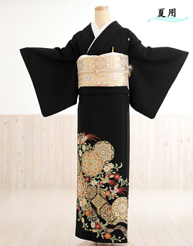 夏用 単衣 留袖賃借 sts710 黒留袖賃借 「金彩華の楽しいことに吉祥鳳凰」華燭の典 母ちゃん 血縁グループ【16点フルセット】留袖 留め袖 御召しもの賃借 貸御召しもの 血縁グループ 教会堂 晴れ晴れしい 一般受け 雅びやか 冷やりとした 黒留め袖 tomesode【賃借】【fy16REN07】