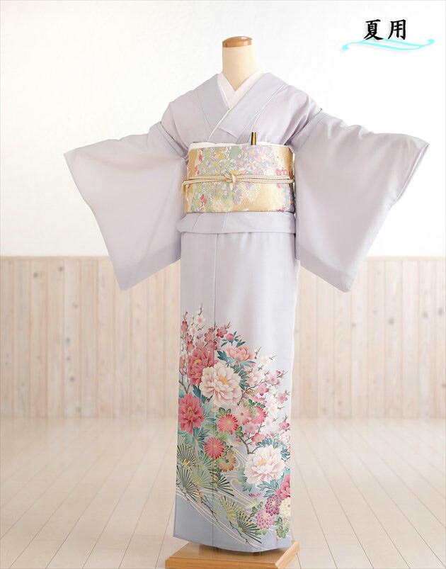 【単衣 色留袖】【色留袖レンタル】【夏用】ライトパープルに慶びの吉祥彩花 sit068【色留袖 フルセット】【レンタル色留袖】華やか/若い/着物レンタル/結婚式/五つ紋/単/貸衣装/式典/親族/人気/留め袖/色留め袖/礼装/【fy16REN07】