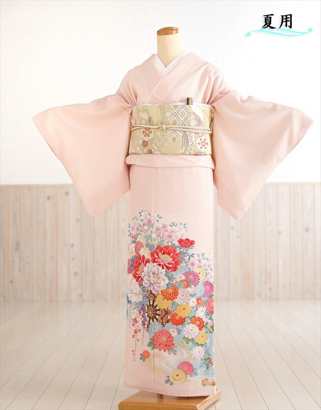 【単衣 色留袖】【色留袖レンタル】【夏用】パステルピンクに絢爛慶びの花車 sit071【色留袖 フルセット】【レンタル色留袖】華やか/若い/着物レンタル/結婚式/五つ紋/単/貸衣装/式典/親族/人気/留め袖/色留め袖/礼装/【fy16REN07】|貸衣裳 ぽえむ