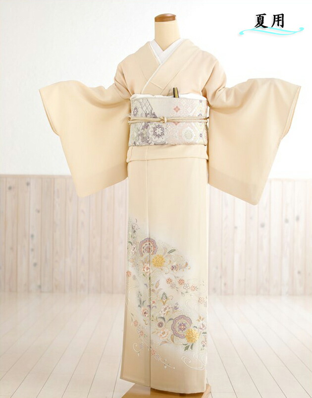 単衣 色留袖レンタル sit115【夏用】五つ紋 結婚式 色留袖フルセット 華やか 若い 着物レンタル 単 ブランド 式典 親族 人気 留め袖 色留め袖 礼装 正絹「クリームに金彩慶びの華」【fy16REN07】【レンタル】 14,850円