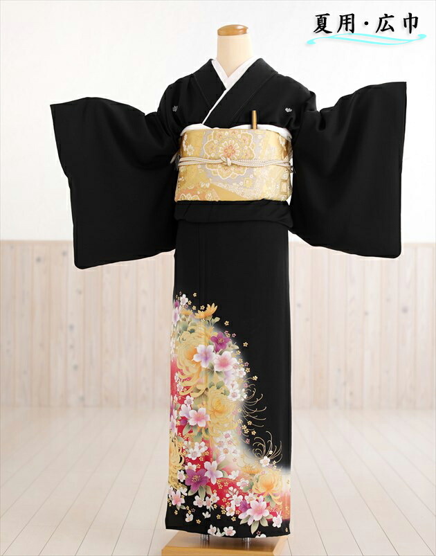 夏用 単衣 馬鹿でかい大いさ 留袖賃貸 sth734 御芽出度 幅ひろい 広巾 黒留袖賃貸 13号～19号 母ちゃん 親族グループ【16点フルセット】留袖 留め袖 御召しもの賃貸 正絹 貸御召しもの 親族グループ 礼拝堂 晴れ晴れしい 一般受け tomesode「セ・ミュウ」ブランド名 絢爛塗り付けるの慶花やしき【賃貸】