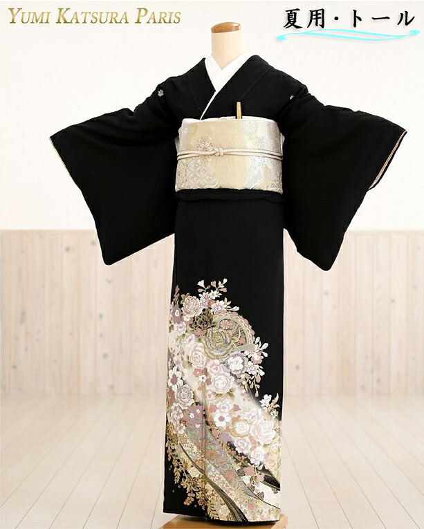 夏用 単衣 トールサイズ 桂由美 留袖レンタル sts744t 結婚式 高身長 170cm前後 黒留袖レンタル 母親 親族 留め袖 着物レンタル 正絹 貸衣装 チャペル 豪華 人気 Yumi Katsura tomesode「花の訪れ」【レンタル】【fy16REN07】