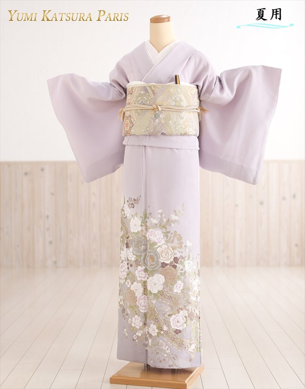 【賃貸】単衣 桂由美 色留袖賃貸 sit176【夏用】五つ紋 御芽出度 色留袖フルセット 晴れ晴れしい 青っぽい 御召しもの賃貸 単 御膳上等ブランド名 お祝い 親族グループ 一般受け 留め袖 色留め袖 礼装 正絹 晴れ晴れしい 2022 紫 tomesode kimono rental「白薔薇」【fy16REN07】