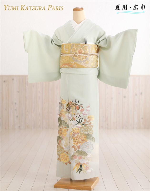 単衣 桂由美 大きいサイズ 色留袖レンタル sih1017【夏用】五つ紋 13号～19号 結婚式 広幅 色留袖フルセット 華やか 若い 着物レンタル 単 高級ブランド 式典 親族 人気 色留め袖 正絹 豪華 tomesode kimono rental「古都の愛華」【レンタル】