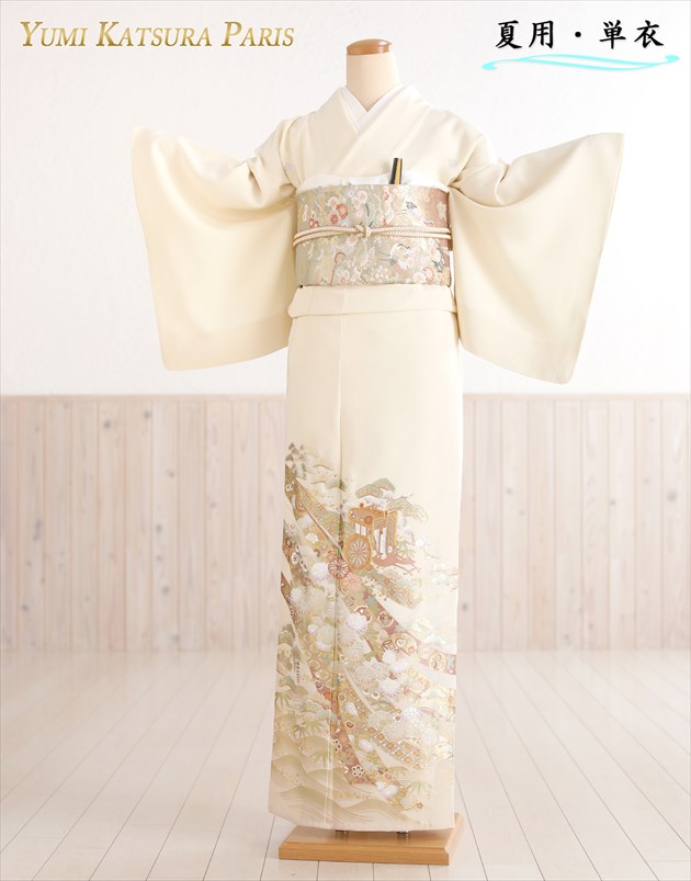 【レンタル】単衣 桂由美 色留袖レンタル sit202【夏用】五つ紋 結婚式 色留袖フルセット 華やか 若い 着物レンタル 単 高級ブランド 式典 親族 人気 留め袖 色留め袖 礼装 正絹 豪華 2023 クリーム tomesode kimono rental「御所の京雅」【fy16REN07】