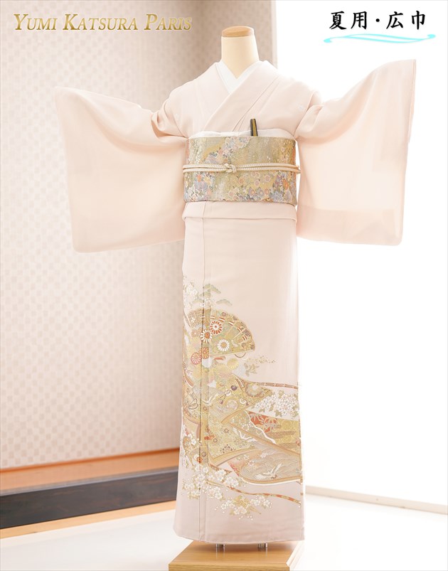 単衣 桂由美 大きいサイズ 色留袖レンタル sih1024【夏用】五つ紋 13号~19号 結婚式 広幅 色留袖フルセット 華やか 若い 着物レンタル 単 高級ブランド 式典 親族 人気 色留め袖 正絹 豪華 tomesode kimono「重ねの美」【レンタル】