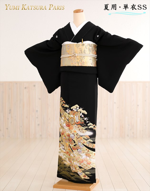 【145cm前後】夏用 単衣 小さいサイズ 桂由美 留袖レンタル sts773ss 結婚式 SSサイズ 黒留袖レンタル 母親 親族 留め袖 着物レンタル 正絹 貸衣装 チャペル 豪華 人気ブランド 2025 Yumi Katsura tomesode「京雅」【レンタル】