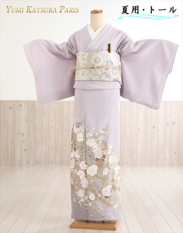夏用単衣 桂由美 トールサイズ 色留袖レンタル sit173t 高身長 170cm前後対応 五つ紋 正絹 色留袖 フルセット 結婚式 着物レンタル 華やか 若いママ 単 夏着物 式典 親族 人気 色留め袖 礼装 モダン 高級ブランド 豪華 「白バラ」【レンタル】