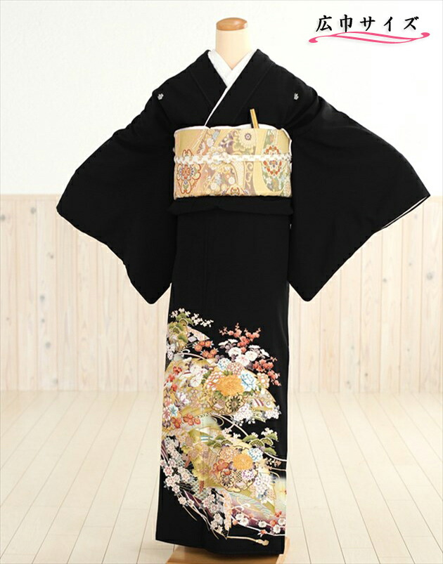 【大層らしい大きさ】留袖賃借 徳川の美ひな形 豊祝く百花扇の舞 th003【16点フルセット】/賃借留め袖/御召しもの賃借/華燭の典/黒留袖/血縁グループ/正絹/母ちゃん/御前上等留袖/本金箔当て嵌める/貸御召しもの/広巾/ＬＬ大きさ/13号/15号/17号/19号/幅ひろい/大きめ【賃借】