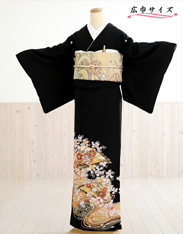 【大きいサイズ】留袖レンタル　徳川絵巻モデル　絢爛慶びの花と扇金彩　th013【16点フルセット】留袖/レンタル留め袖/着物レンタル/結婚式/黒留袖/親族/正絹/母親/高級留袖/本金箔使用/貸衣装/広巾/ＬＬサイズ/人気/広幅/2022【fy16REN07】【レンタル】