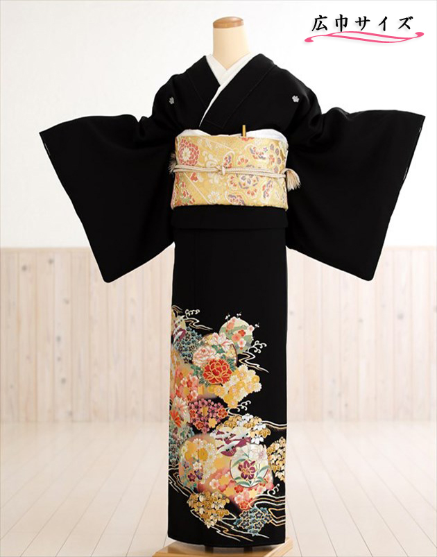 【コロ 美品 幅広】黒留袖襦袢セット正絹 花柄 楽天市場】刺繍柄の正絹江戸妻 未仕立 江戸褄 正絹黒留袖 豪華な