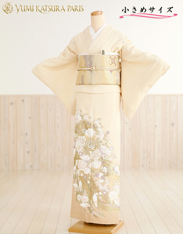 小さめ桂由美〔色留袖 レンタル〕 バラ香る it076s レンタル色留袖 着物レンタル 結婚式 五つ紋 正絹 貸衣装 式典 親族 人気 留め袖 Yumi Katsura 礼装 145cm 150cm 155cm Sサイズ