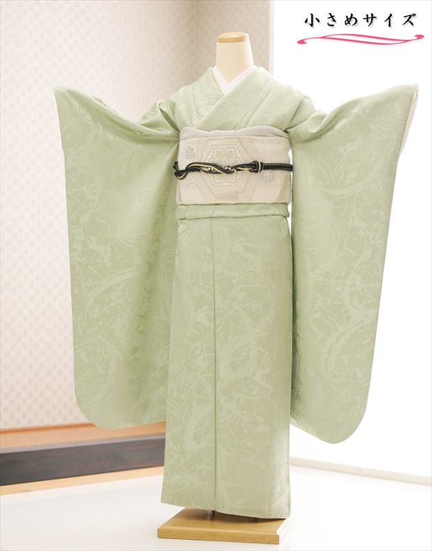 成人式 振袖レンタル 小さめサイズ 身長150cm前後 fb1523ss 振り袖レンタル レトロ モダン かわいい 振袖 高級 正絹 成人式フルセット 貸衣装 着物レンタル 二十歳のつどい 2027年１月 お正月 往復送料無料 ライムグリーン×シンプルモダンアート【レンタル】