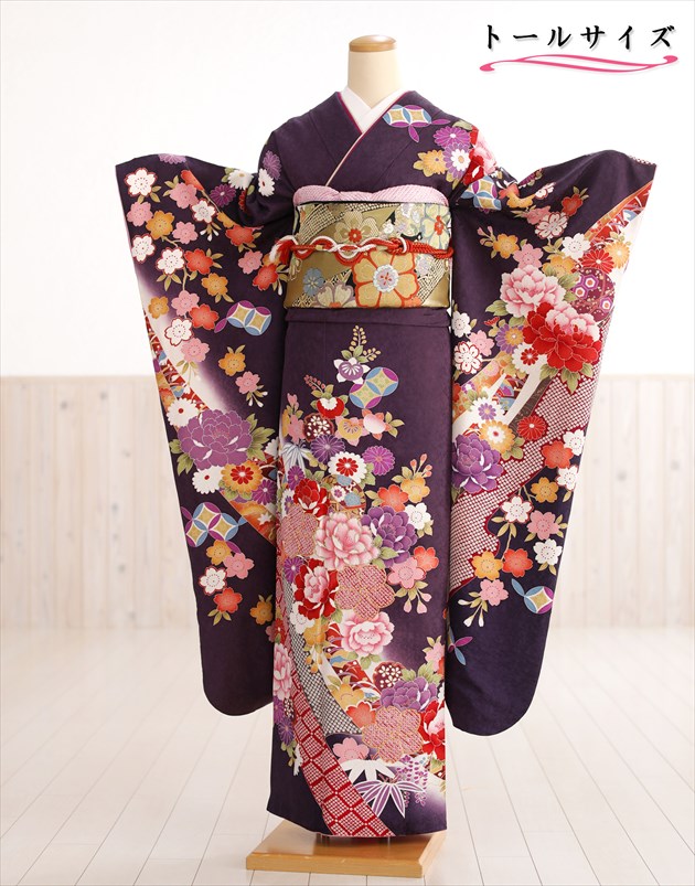 トールサイズ 高身長 成人式 振袖レンタル Fb1303s 振り袖レンタル 170cm前後 レトロ モダン おしゃれ 振袖 高級 正絹 成人式フルセット 貸衣装 着物レンタル 歳 22年 月 お正月 紫に疋田流水と慶び彩華 往復送料無料 Fy16ren07 レンタル Psicologosancora Es