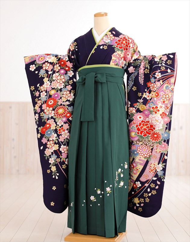 339逸品正絹【華やかブラック毬桜】金糸【振り袖6点フルセット】卒業謝恩会 楽天市場】卒業式 女 袴セット レンタル 袴 fboh1268「桂由美」【 フル