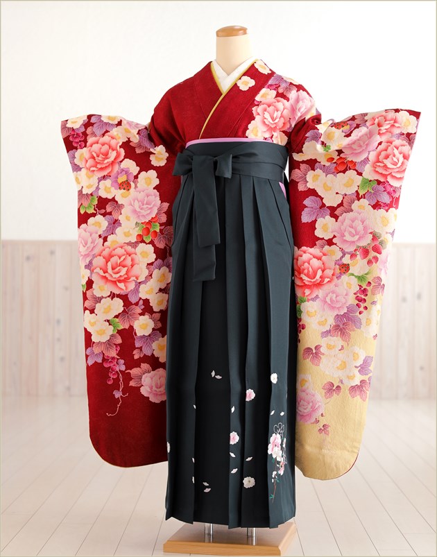 339逸品正絹【華やかブラック毬桜】金糸【振り袖6点フルセット】卒業謝恩会 楽天市場】卒業式 女 袴セット レンタル 袴 fboh1270-2「桂由美