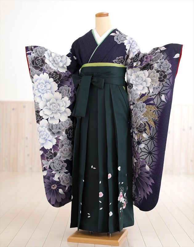 卒業式 袴 レンタル 女 fboh1232【 卒業袴 フルセット レンタル 】 着物レンタル 袴セット 卒業 袴 緑 卒業はかま はかまセット 大人 用 女性 レディース 大学 短大 専門学校 謝恩会 高校 文化祭 大きめ小学生 2月 3月 4月 春 紫に春彩りの絢爛花×緑袴