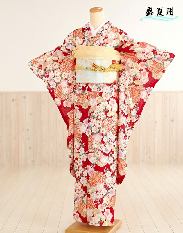 楽天市場】【絽】夏用振袖レンタル さわやかな白地にピンク桜椿花