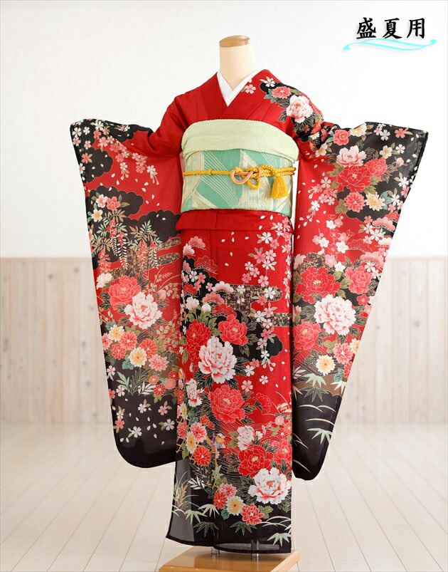 楽天市場】夏用【絽】振袖レンタル 緑地に絢爛慶びの華舞 sf1220