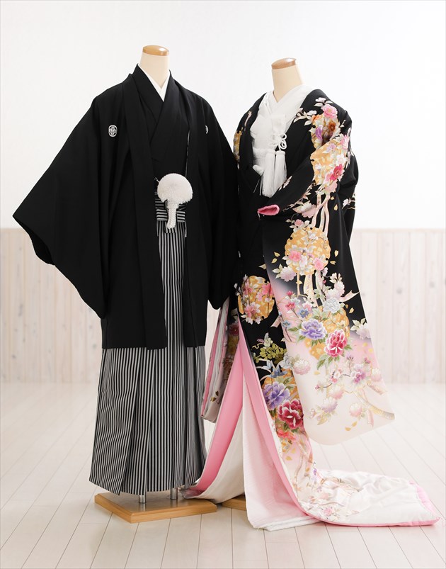 【日本製品】ジェニーに　手作り着物　花嫁衣裳　黒無垢風　黒打ち掛け　綿帽子 洋服