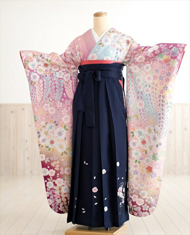 卒業式 袴レンタル oh1061 着物レンタル 卒業袴【フルセットレンタル】大人用 女性 大学 短大 専門学校 謝恩会 高校 中学校 文化祭 大きめ小学生 卒業式袴 ２月 ３月 ４月 袴レンタル かわいい 人気 春 紫ピンクに祝い辻が花×紺袴