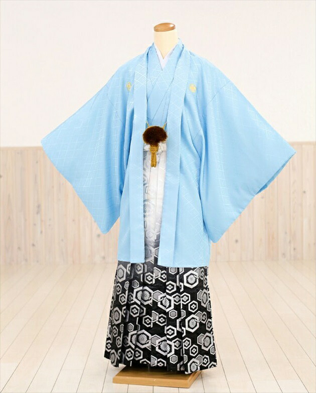 〔成年者式〕紋付袴賃借 水色×白いもの亀甲ぼかし mo038s【紋付きフルセット】《羽織袴賃借》《御召しもの賃借》〔袴賃借〕〔成人男性御召しもの〕〔成年者式賃借〕〔二十歳のつどい〕〔正月〕〔貸御召しもの〕〔着物〕〔男〕〔メンズ〕〔hakama〕〔成年者式袴〕〔2027年〕【賃借】