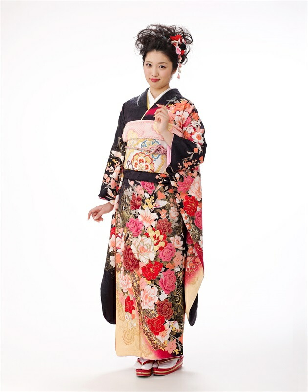 専用ページk-5822 華やかな赤 扇子に鶴 金 正絹 袷 振袖 fb1084s_2.jpg