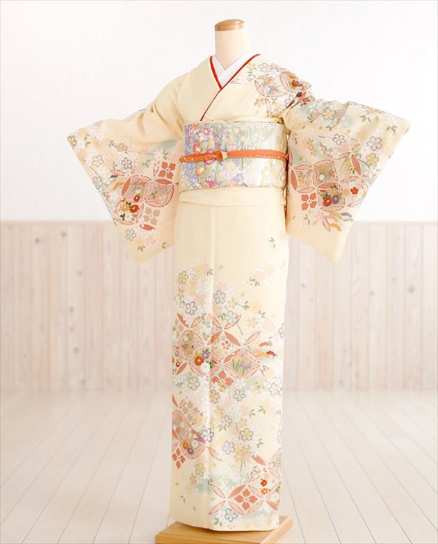 訪問着 レンタル hw1288　七五三　結婚式「ジャパンスタイル」 クリームに繚彩慶華〔着物レンタル〕〔付け下げ 訪問着 フルセット〕〔着物レンタル 訪問着〕〔お宮参り〕〔753〕〔卒業式〕〔卒園式〕〔入学式〕〔ママ〕〔母親〕〔母〕〔貸衣装〕〔2016〕
