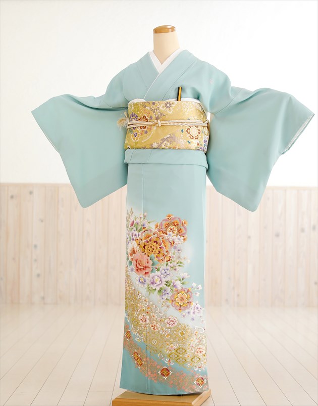 色留袖 レンタル　it089　色留袖レンタル　結婚式　着物レンタル　色留袖　留袖レンタル　色留袖レンタル　食事会　色留袖　表彰式　色留め袖レンタル　五つ紋　親族　姉　祖母　式典　人気　正絹　特選京友禅 色蒔絵金銀箔模様「葵の絆」翡翠【fy16REN07】