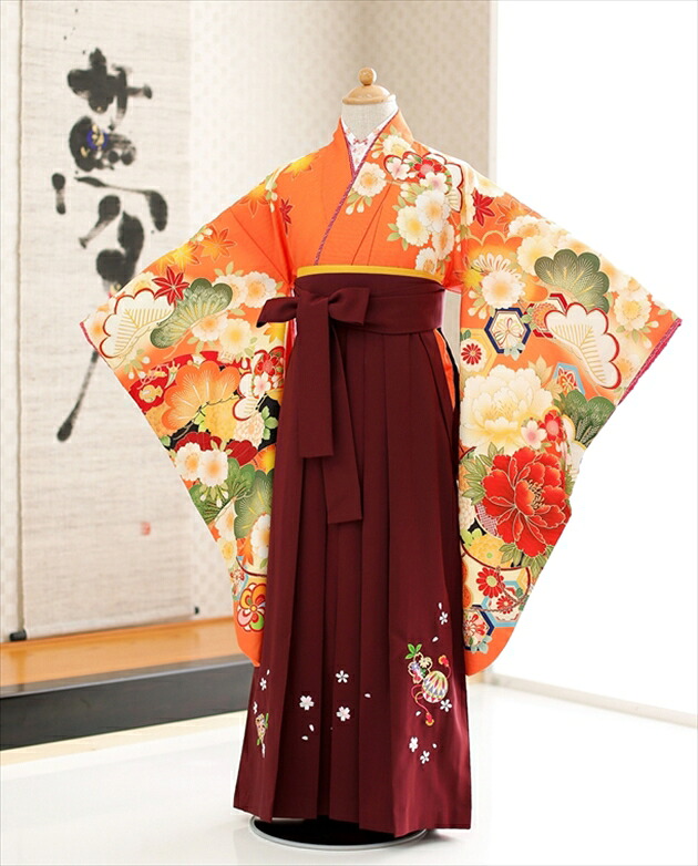 【レンタル】小学生 ジュニア用女の子袴　小林星蘭×九重ブランド オレンジに祝爛漫 h1042 フルセット レンタル袴 着物レンタル 小学校卒業式 卒業袴 ハーフ成人式 ハイカラさん コスプレ 10歳 12歳前後 イベント 2021 モダン おしゃれ かわいい