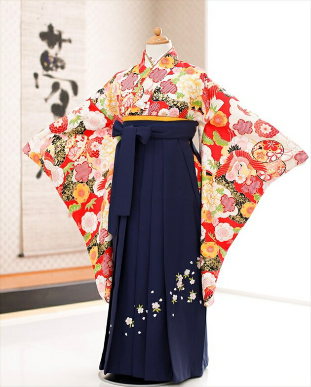 【レンタル】小学校卒業式 小学生 卒業袴レンタル h1064 ジュニア 女の子 フルセット 着物レンタル ハイカラさん コスプレ 10歳 12歳前後 イベント ハーフ成人式 十三参り かわいい モダン おしゃれ 2021「式部浪漫」ブランド 赤地に祝鶴に春模様【fy16REN07】