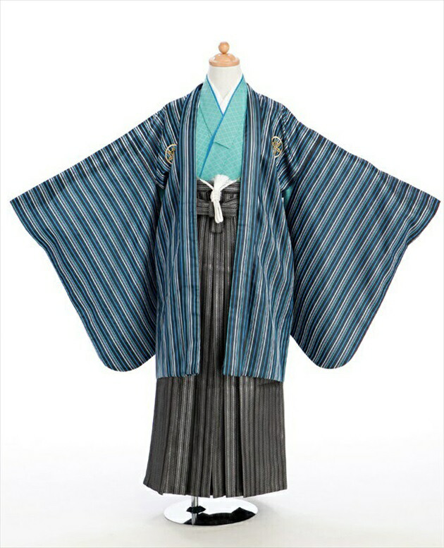 楽天市場】10歳前後ジュニア用 羽織袴レンタル 紺色金紋に銀縄袴 d1016