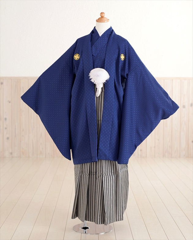 【楽天市場】10歳前後ジュニア用 羽織袴レンタル 紺色金紋に銀縄袴 