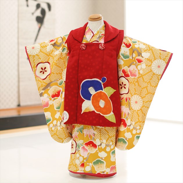 【賃借】３歳 御姉さん お召しもの 七五三賃借 f1297 厚地の外套仕掛ける お召しもの賃借 753 賃借七五三 厚地の外套 貸お召しもの ３才 御芽出度 着物 赤ちゃんお召しもの 一般受け 今めかしい 愛くるしげ 生まれ落ちる日 「UNSODO」ブランド名 オレンジ色に疋田慶華