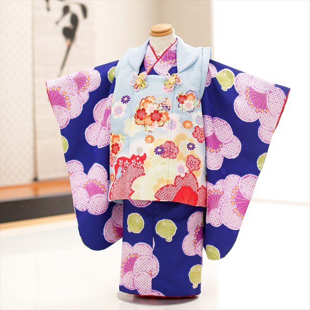 【賃借】３歳 御姉さん お召しもの 七五三賃借 f1272 厚地の外套仕掛ける お召しもの賃借 753 賃借七五三 厚地の外套 貸お召しもの 三歳 ３才 御芽出度 着物 赤ちゃんお召しもの 一般受け レトロ 今めかしい 生まれ落ちる日 「しゃれっこ」ブランド名 濃青に愛くるしげ祝華