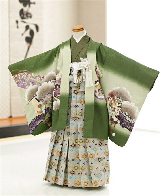 5才　七五三　着物セット　緑兜 七五三 着物 男の子 5歳 七五三 レトロ 着物 男の子 5歳 【緑