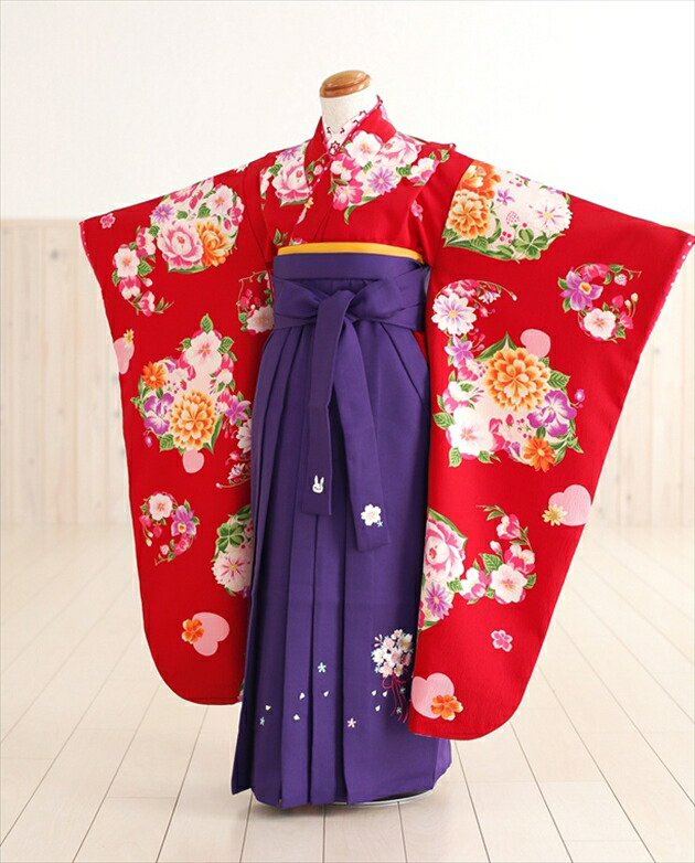 6歳前後用御姉さん袴m 赤地に賀する花づくし 紫桜袴 cph7515【フルセット賃借】〔賃借袴〕〔お召しもの賃借〕〔幼稚園卒園式〕〔保育園〕〔卒式〕〔今めかしいさん〕〔コスプレ〕〔6歳前後〕〔赤ちゃん〕〔でき事〕〔寄りあい〕 【smtb-k】【kb】
