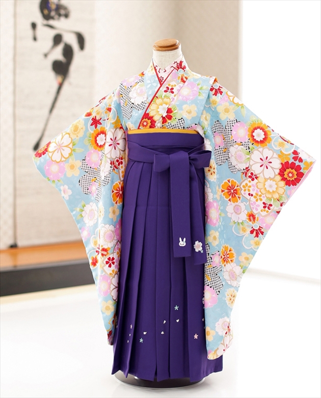 【いつき】女の子袴　ハンドメイド　ながれ桜ブルー×古代紫 いつき】女の子袴 ハンドメイド ながれ桜ブルー×古代紫