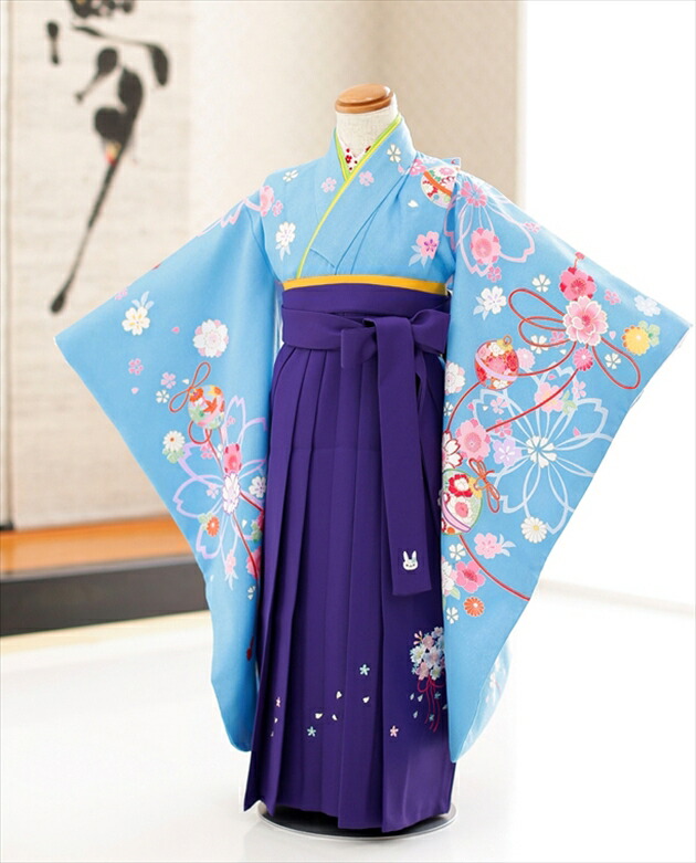 楽天市場】小さめ6歳前後用女の子袴e 水色ピンクに春彩りの花 エンジ桜