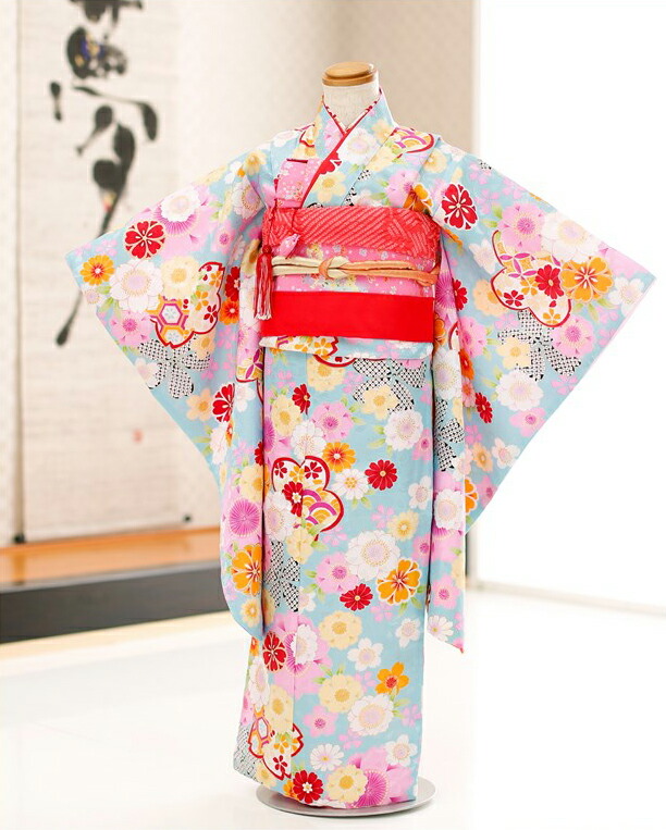 〔５歳御姉さん〕（小さめ７歳）七五三賃借 水色に優淡の色合い祝華 j5020【御姉さん七五三仕掛ける】《賃借七五三》《753賃借》〔フルセット〕〔赤ちゃんお召しもの〕〔貸お召しもの〕〔御芽出度〕〔６歳〕〔七歳〕〔告げ知らせる会〕〔七草祝賀会〕2021【賃借】