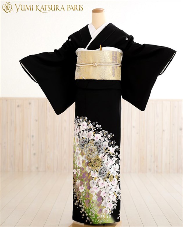 桂由美【留袖レンタル】【黒留袖レンタル】ひそやかな花 ts162【16点フルセット】留袖/留め袖/着物レンタル/結婚式/黒留袖/正絹/貸衣装/母親/姉/妹/親族/桂由美/チャペル/豪華/人気/Yumi Katsura/黒留め袖/tomesode【レンタル】【fy16REN07】