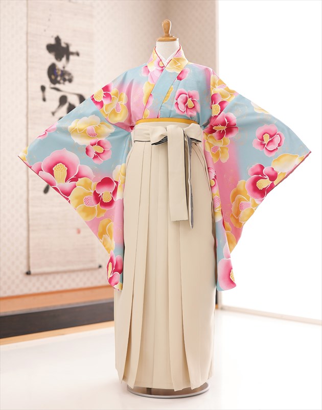袴レンタル 小学校卒業式 H0914 小学生 女の子 フルセット ジュニア 着物レンタル 卒業式 卒業袴 選べる袴サイズ 12歳 13歳 ６年生 女子 人気 はいからさん 古典 レトロ モダン かわいい 水色ピンクに春の祝彩花 売れ筋がひクリスマスプレゼント