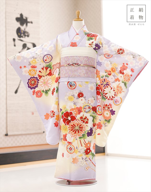 410aj38〇セミアンティーク ジュニア振袖＆袋帯 刺繍 十三参り〇状態良好 410aj38〇セミアンティーク ジュニア振袖＆袋帯 刺繍 十三参り〇