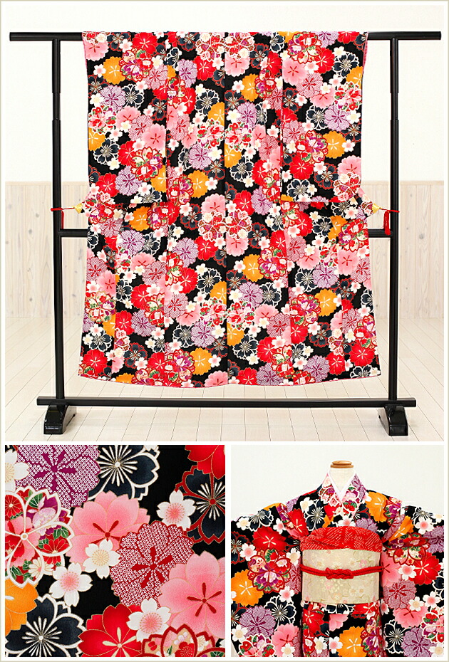 楽天市場 ジュニア着物レンタル 花夢二ブランド 黒地祝い桜 Jk002 女の子フルセットレンタル 13まいり 結婚式 十三参りレンタル １0歳 13歳 卒業式 小学生 イベント 発表会 貸衣装 1 2 にぶんのいち じゅにあ振袖 和装