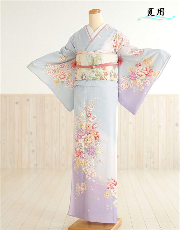 単衣　訪問着レンタル　sh1021　訪問着レンタル　結婚式　訪問着レンタル　夏用　訪問着レンタル　単　訪問着レンタル　お宮参り　訪問着レンタル　６月～９月　着物レンタル　ママ　母　母親　淡い水色&times;紫ぼかしに慶華金刺繍【fy16REN07】｜貸衣裳　ぽえむ 12,768円